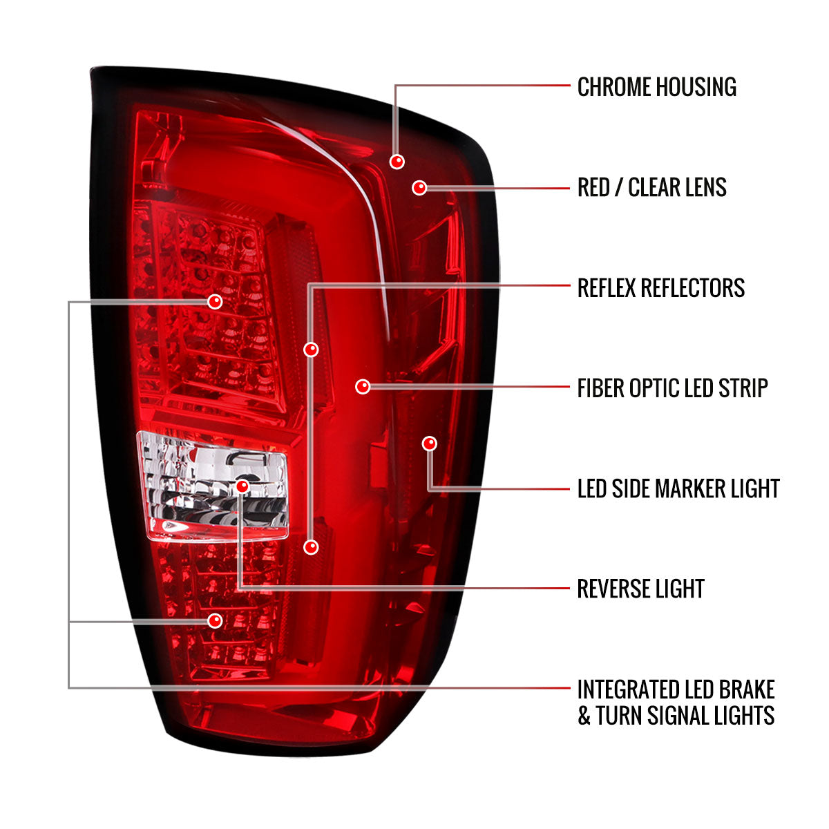 2016-2022 Toyota Tacoma LED Bar Tail Lights (Chrome Housing/Red Clear Lens)