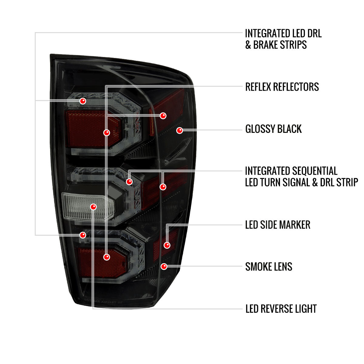 2016-2022 Toyota Tacoma Sequential Signal LED Tail Lights (Glossy Black Housing/Smoked Lens)