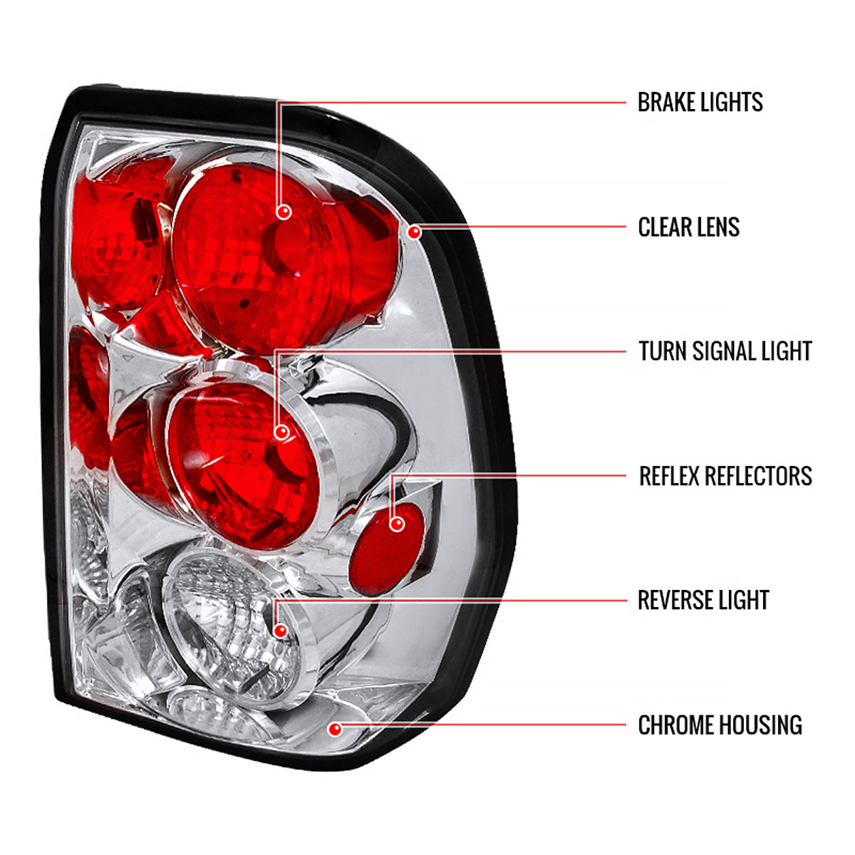 2002-2009 Chevrolet Trailblazer Tail Lights (Chrome Housing/Clear Lens)