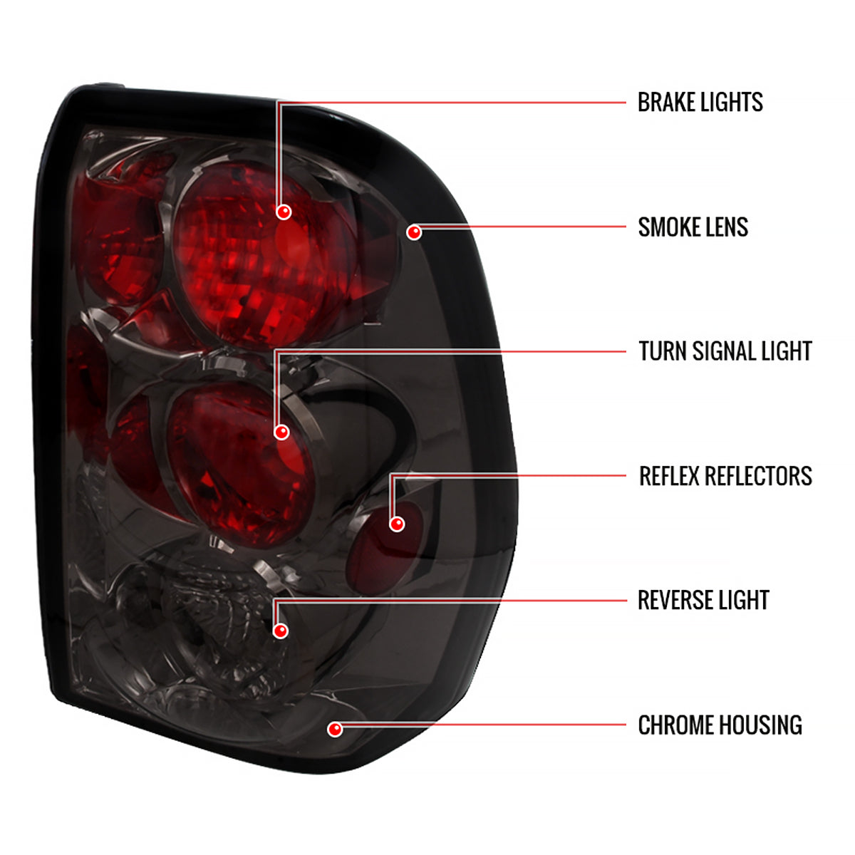 2002-2009 Chevrolet Trailblazer Tail Lights (Chrome Housing/Smoked Lens)
