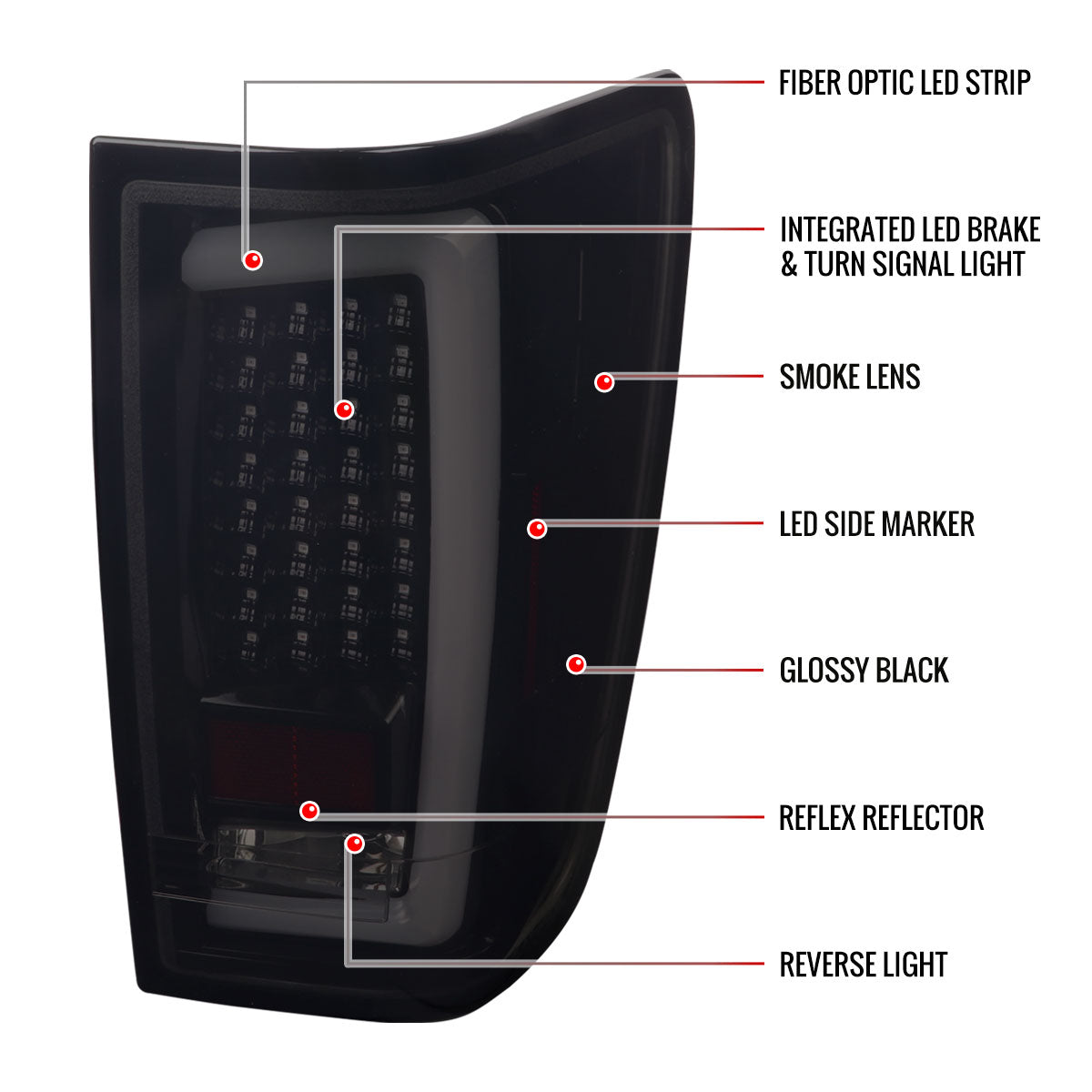 2004-2015 Nissan Titan LED Tail Lights with White LED Tube (Glossy Black Housing/Smoked Lens)