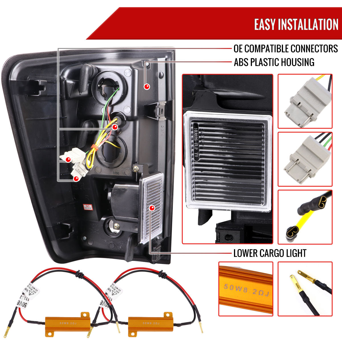 2004-2015 Nissan Titan LED Tail Lights with White LED Tube (Matte Black Housing/Clear Lens)