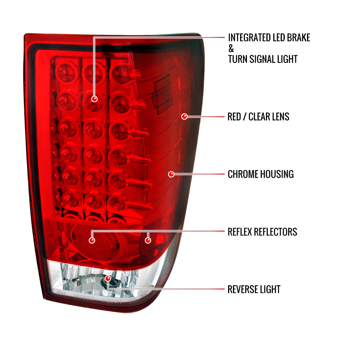 2004-2015 Nissan Titan LED Tail Lights (Chrome Housing/Red Clear Lens)
