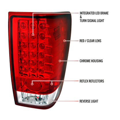 2004-2015 Nissan Titan LED Tail Lights (Chrome Housing/Red Clear Lens)