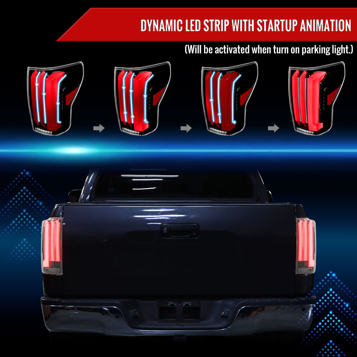 2007-2013 Toyota Tundra Sequential Red LED Bar Tail Lights (Glossy Black Housing/Clear Lens)