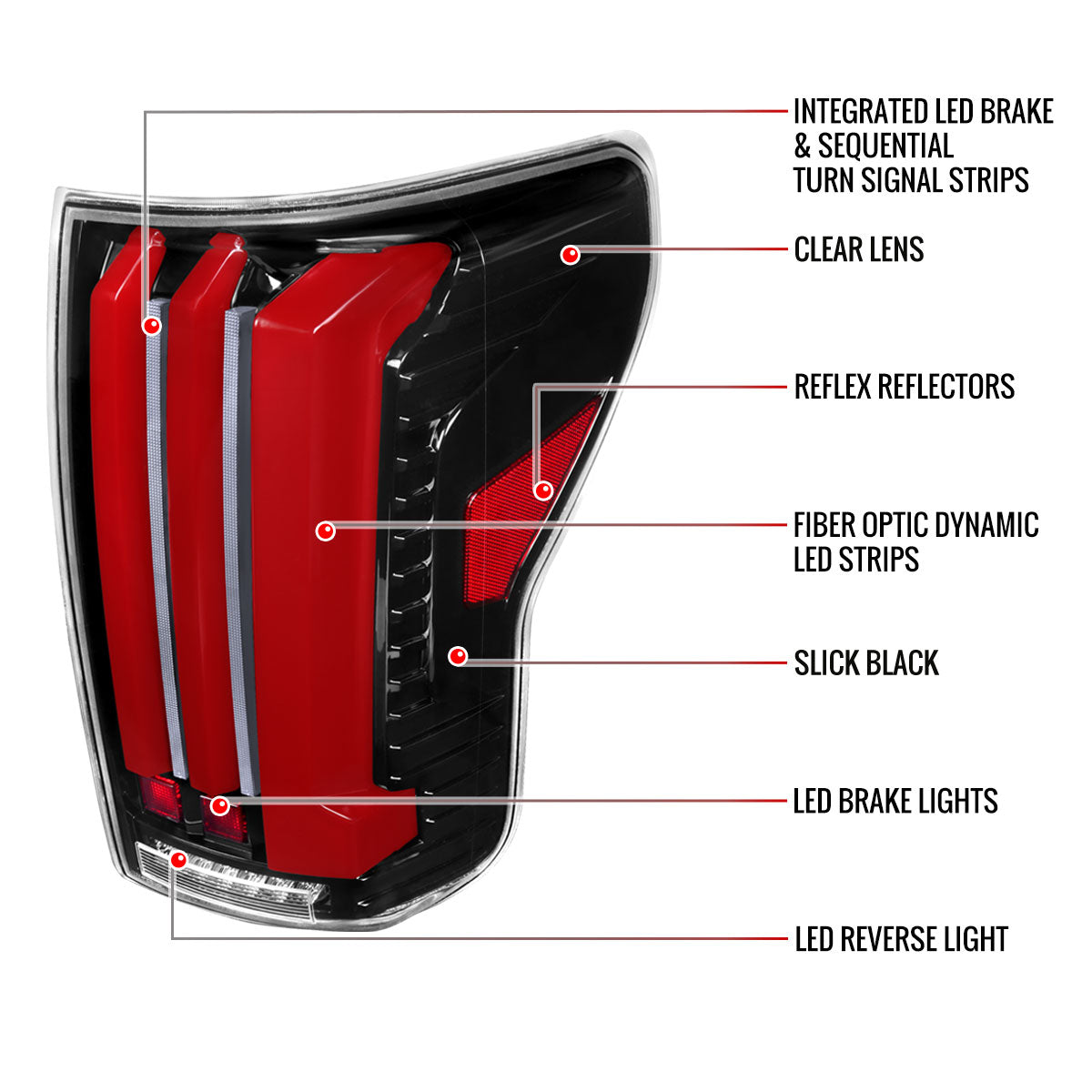 2007-2013 Toyota Tundra Sequential Red LED Bar Tail Lights (Glossy Black Housing/Clear Lens)