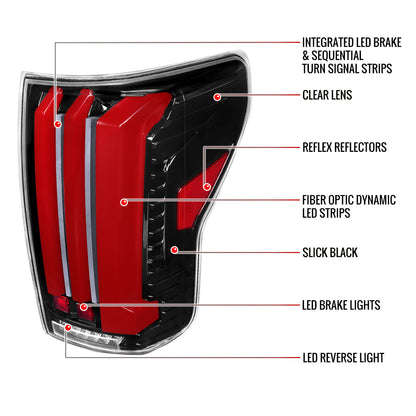 2007-2013 Toyota Tundra Sequential Red LED Bar Tail Lights (Glossy Black Housing/Clear Lens)