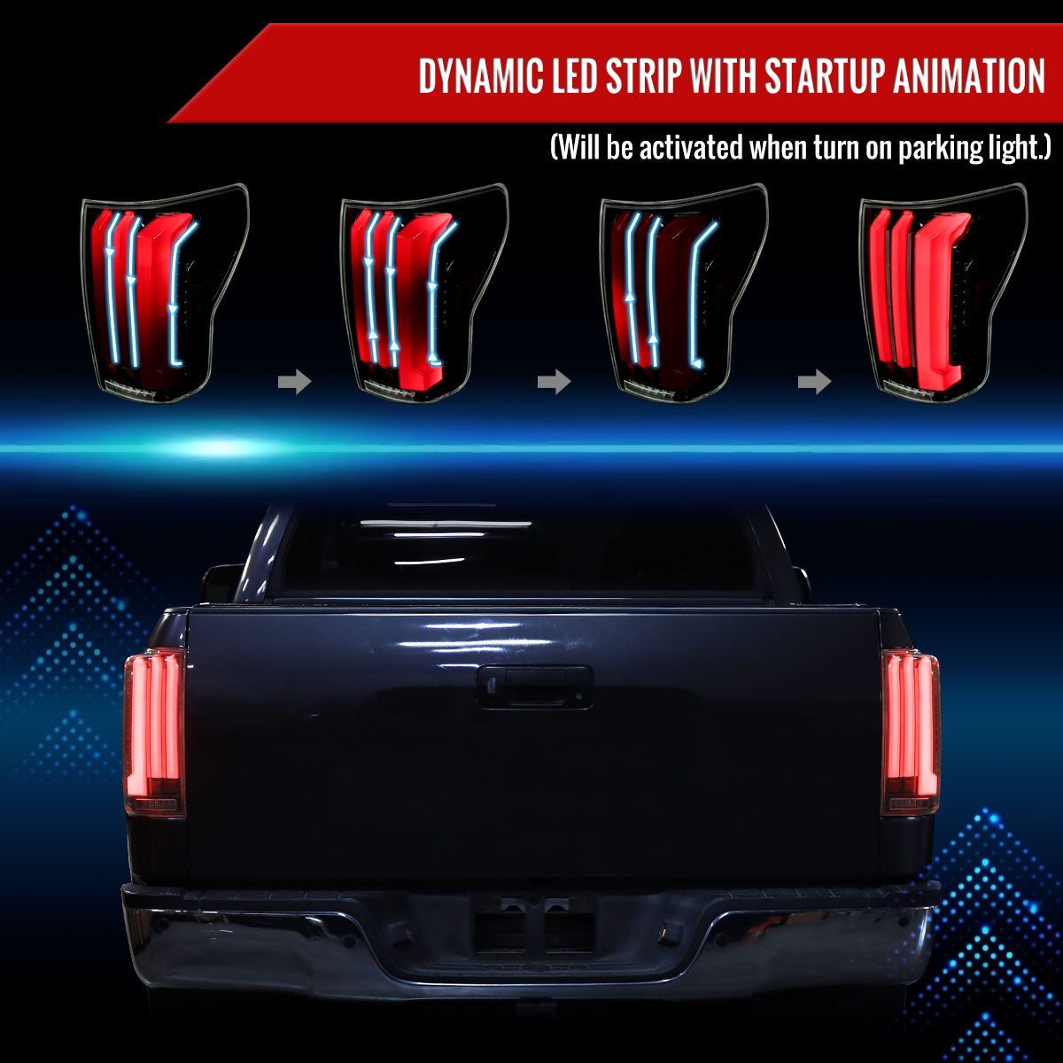 2007-2013 Toyota Tundra Sequential Red LED Bar Tail Lights (Glossy Black Housing/Smoked Lens)