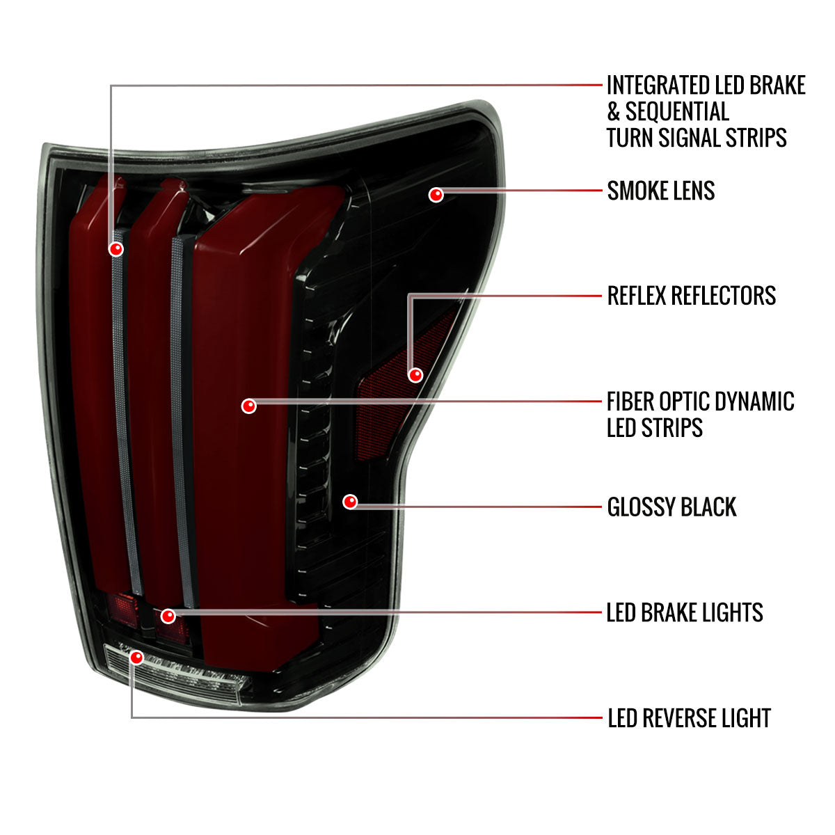 2007-2013 Toyota Tundra Sequential Red LED Bar Tail Lights (Glossy Black Housing/Smoked Lens)