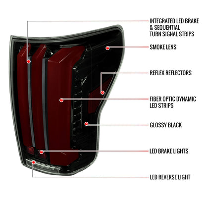 2007-2013 Toyota Tundra Sequential Red LED Bar Tail Lights (Glossy Black Housing/Smoked Lens)