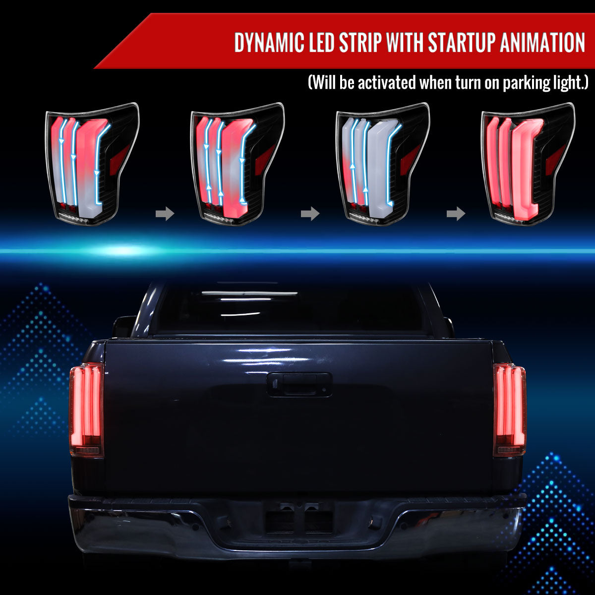 2007-2013 Toyota Tundra Sequential White LED Bar Tail Lights (Matte Black Housing/Clear Lens)