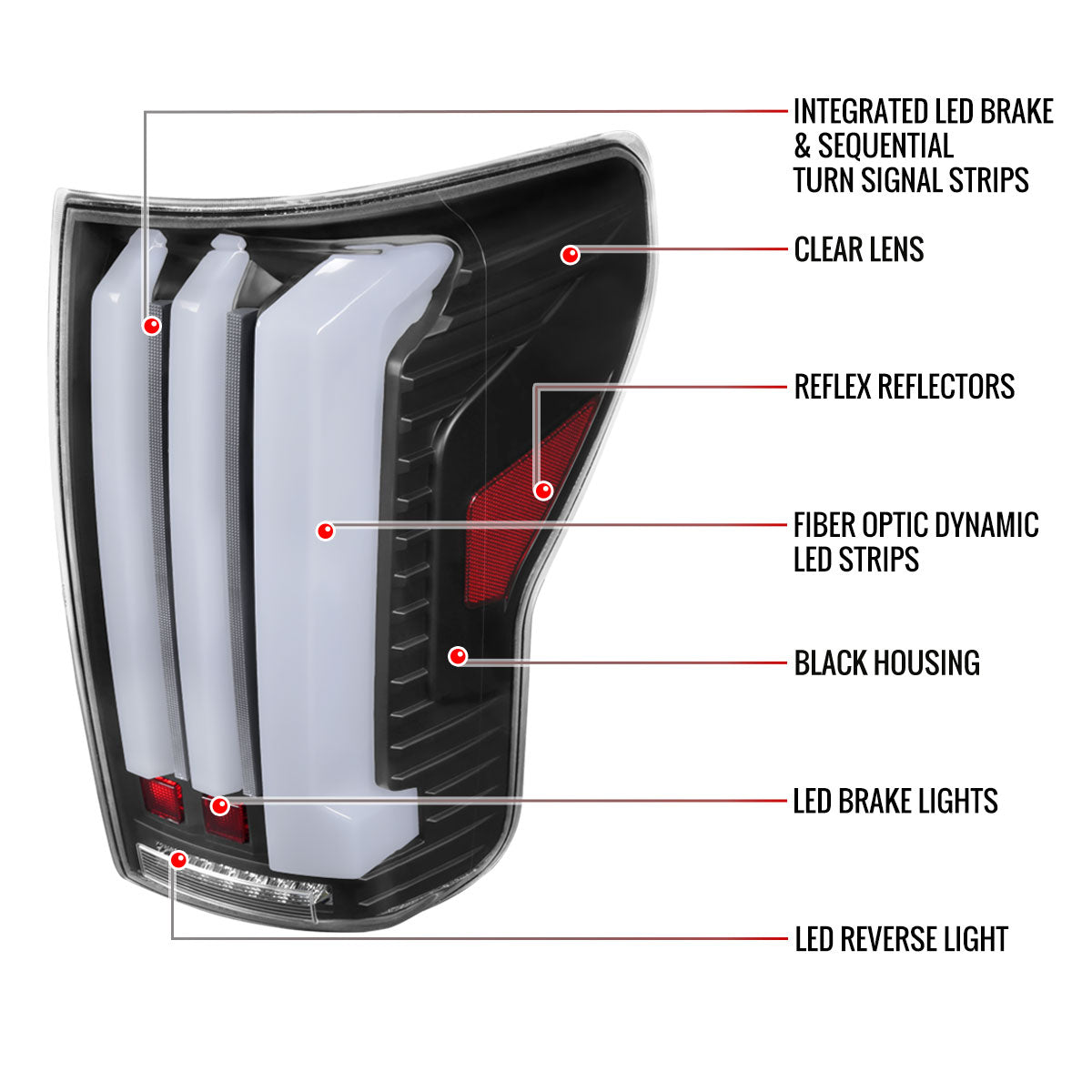 2007-2013 Toyota Tundra Sequential White LED Bar Tail Lights (Matte Black Housing/Clear Lens)