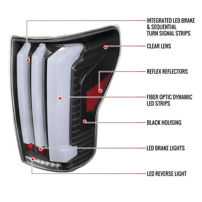 2007-2013 Toyota Tundra Sequential White LED Bar Tail Lights (Matte Black Housing/Clear Lens)