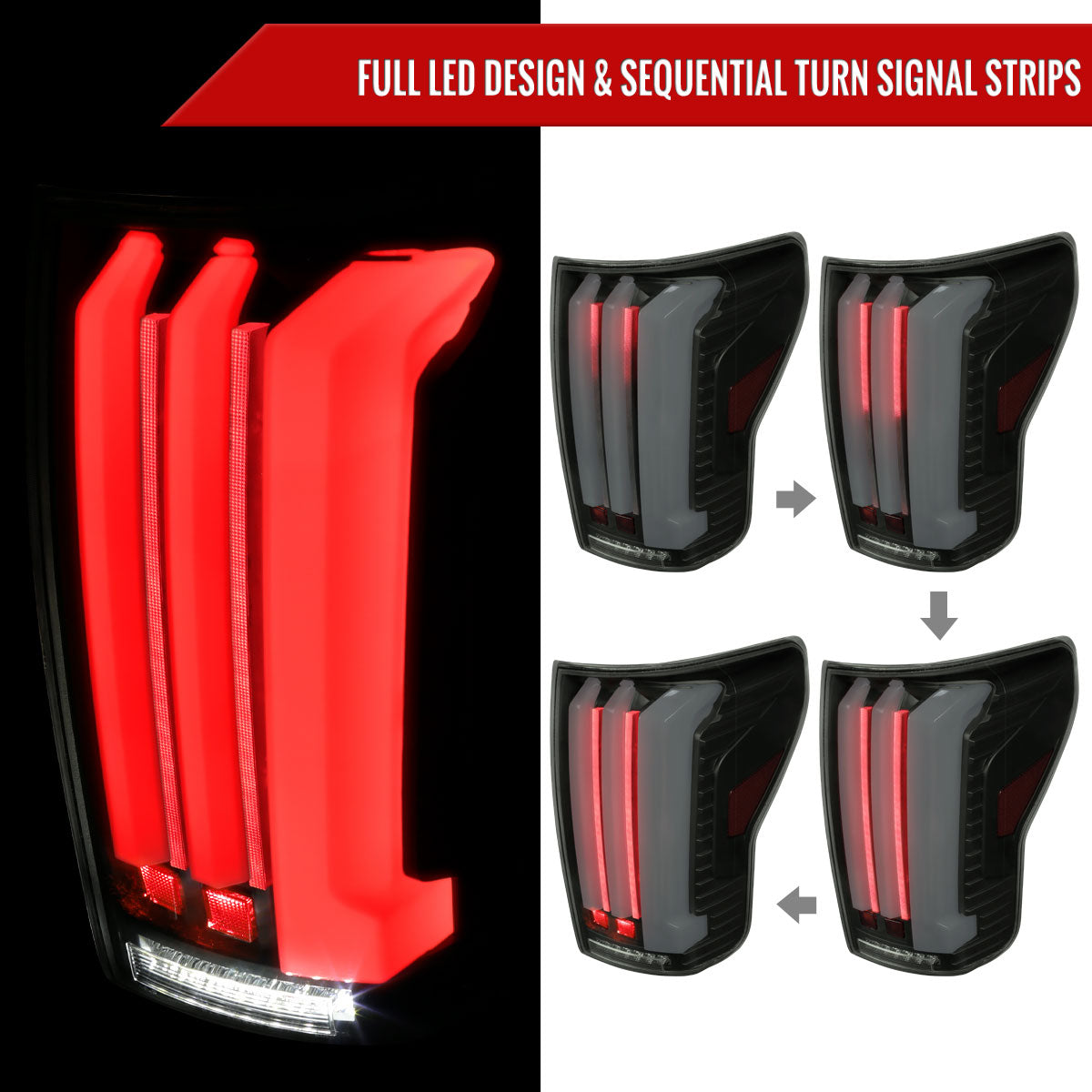 2007-2013 Toyota Tundra Sequential White LED Bar Tail Lights (Matte Black Housing/Smoked Lens)