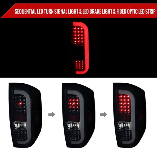 2014-2021 Toyota Tundra White Bar Sequential LED Tail Lights (Glossy Black Housing/Smoked Lens)