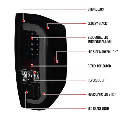 2014-2021 Toyota Tundra White Bar Sequential LED Tail Lights (Glossy Black Housing/Smoked Lens)