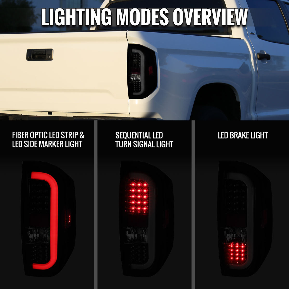 2014-2021 Toyota Tundra White Bar Sequential LED Tail Lights (Glossy Black Housing/Smoked Lens)