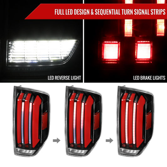 2014-2021 Toyota Tundra Facelift Style Full LED Tail Lights with Sequential Turn Signal (Jet Black Housing/Clear Lens)