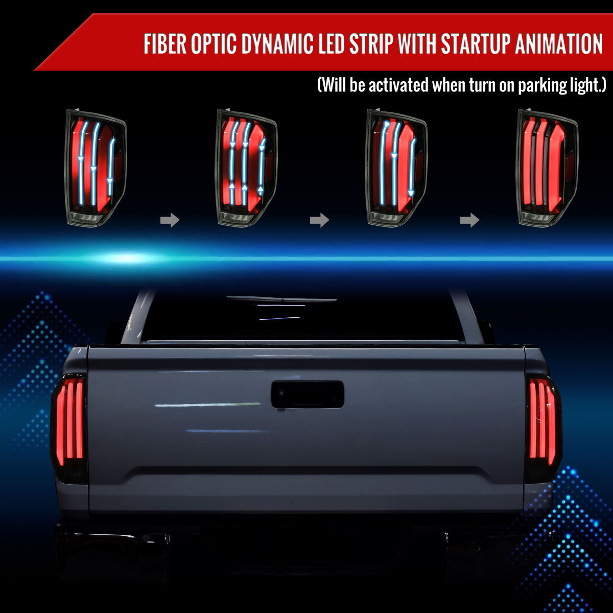2014-2021 Toyota Tundra Facelift Style Full LED Tail Lights with Sequential Turn Signal (Jet Black Housing/Smoked Lens)