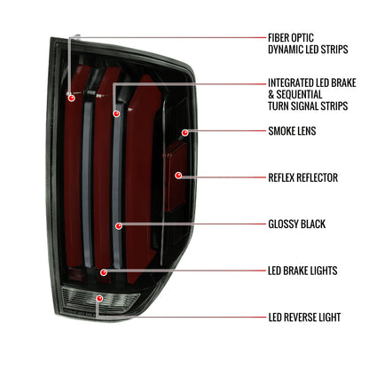 2014-2021 Toyota Tundra Facelift Style Full LED Tail Lights with Sequential Turn Signal (Jet Black Housing/Smoked Lens)