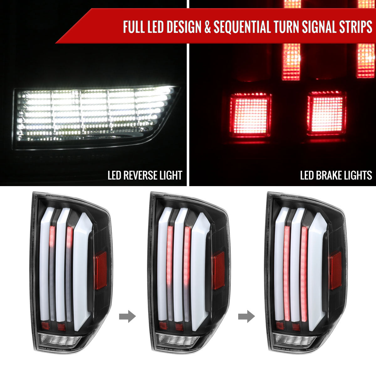 2014-2021 Toyota Tundra Facelift Style Full LED Tail Lights with Sequential Turn Signal (Matte Black Housing/Clear Lens)