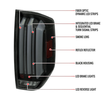 2014-2021 Toyota Tundra Facelift Style Full LED Tail Lights with Sequential Turn Signal (Matte Black Housing/Smoked Lens)