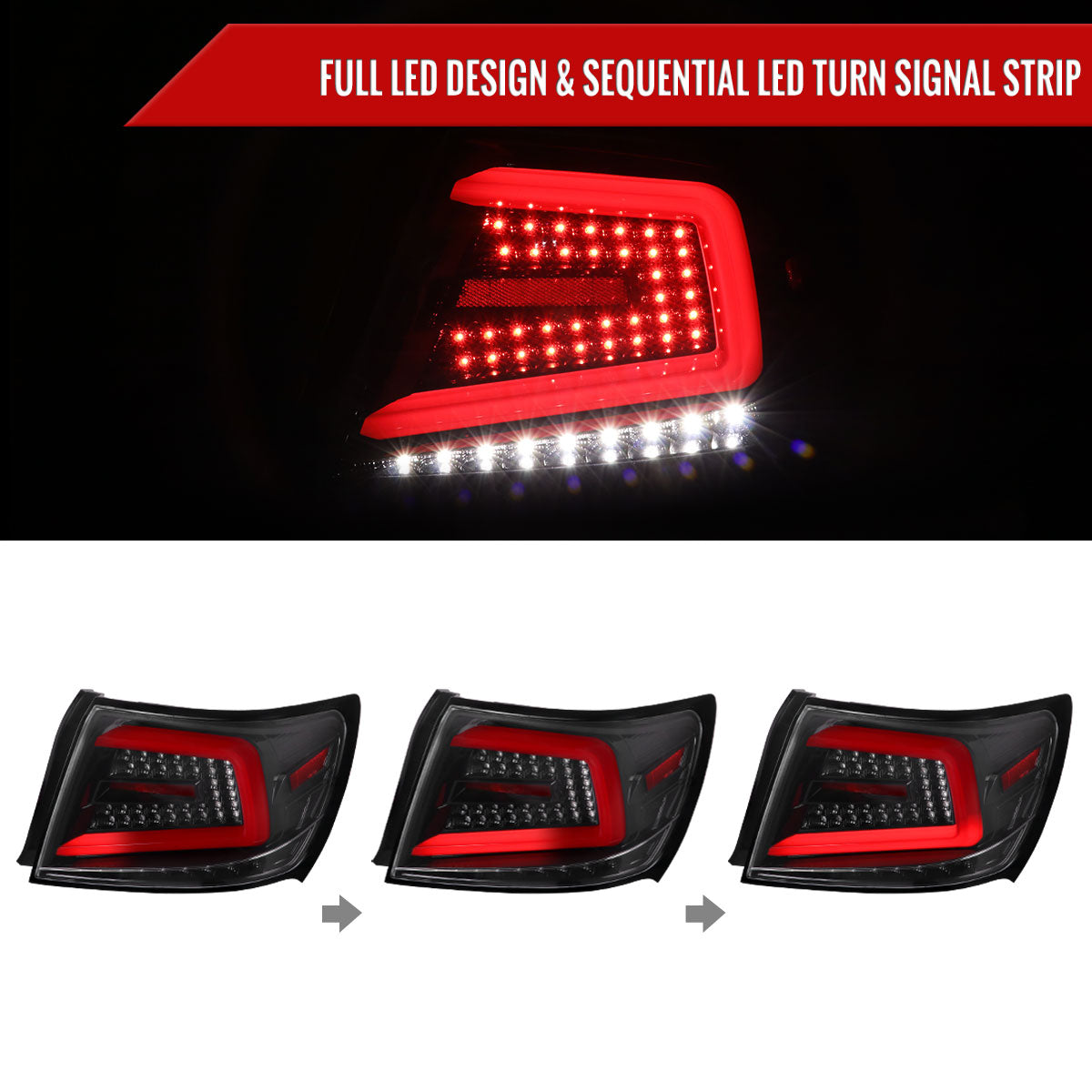 2008-2014 Subaru Impreza WRX/STI LED Sequential Turn Signal Tail lights (Jet Black Housing/Clear Lens)