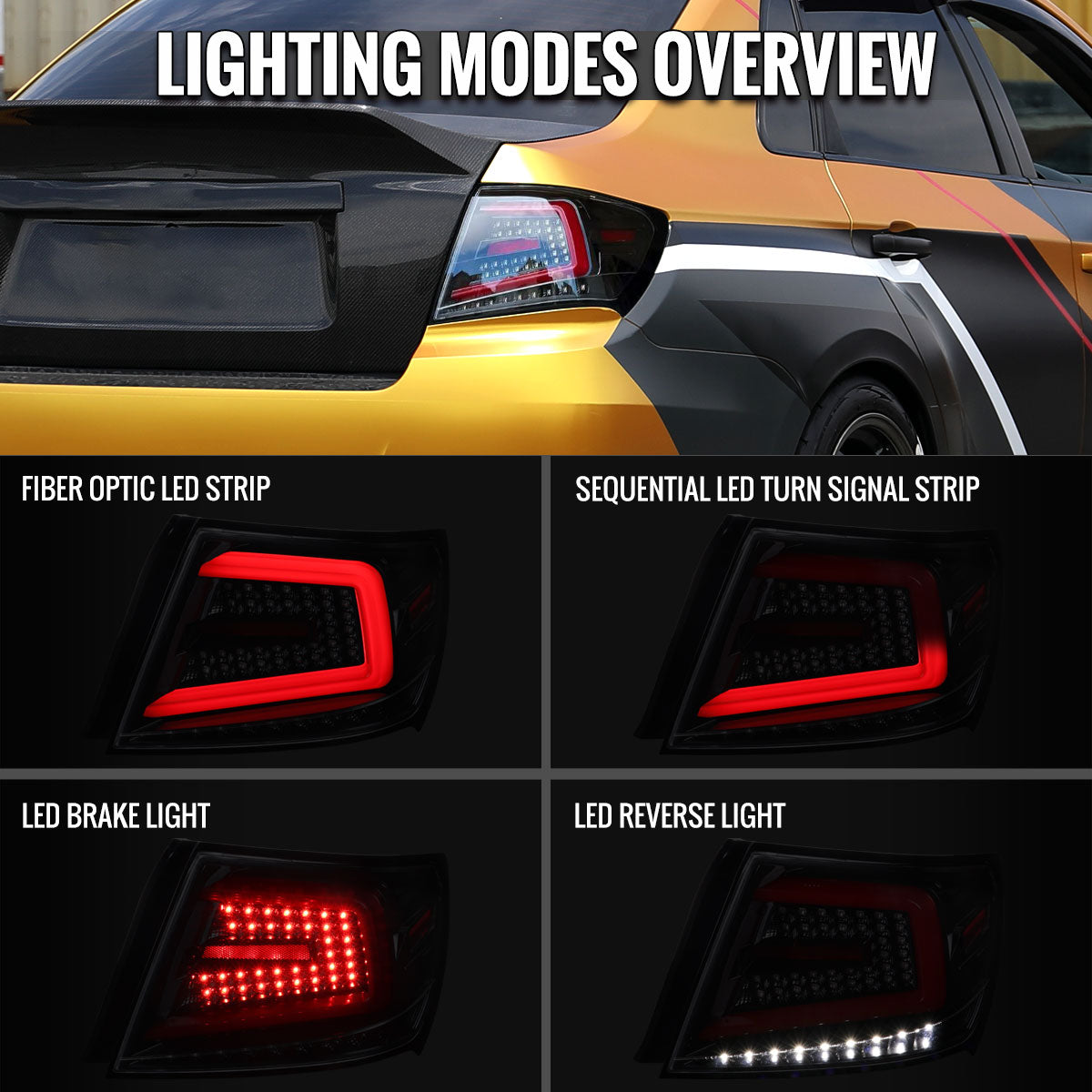 2008-2014 Subaru Impreza WRX/STI LED Sequential Turn Signal Tail lights (Jet Black Housing/Clear Lens)