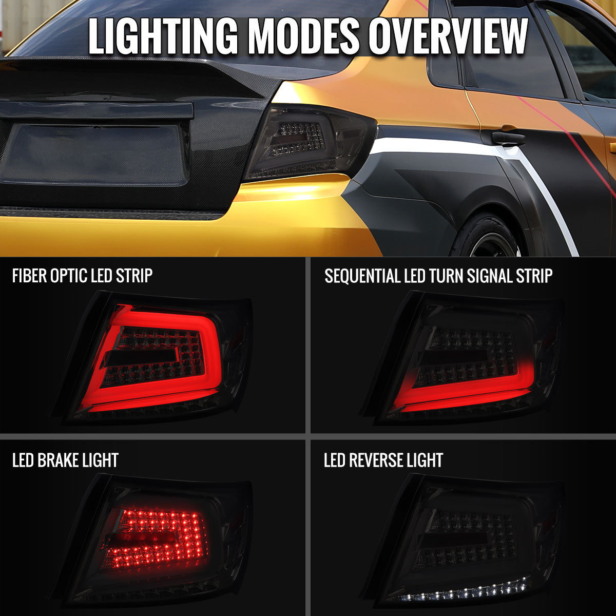 2008-2014 Subaru Impreza WRX/STI LED Sequential Turn Signal Tail lights (Chrome Housing/Smoked Lens)
