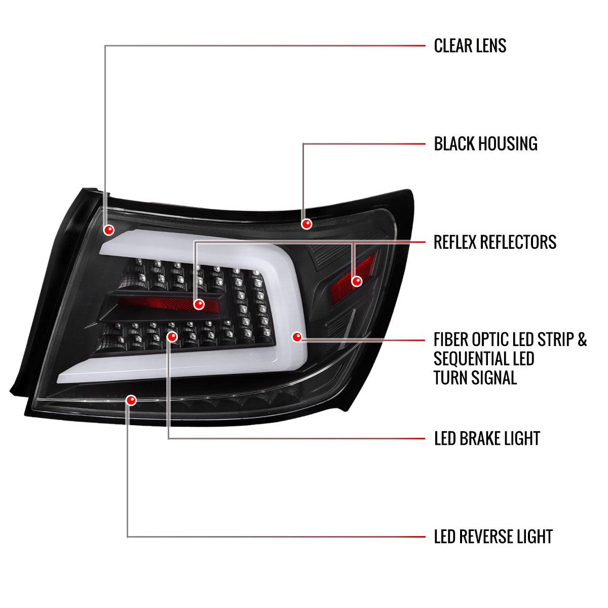 2008-2014 Subaru Impreza WRX/STI LED Sequential Turn Signal Tail Lights (Matte Black Housing/Clear Lens)