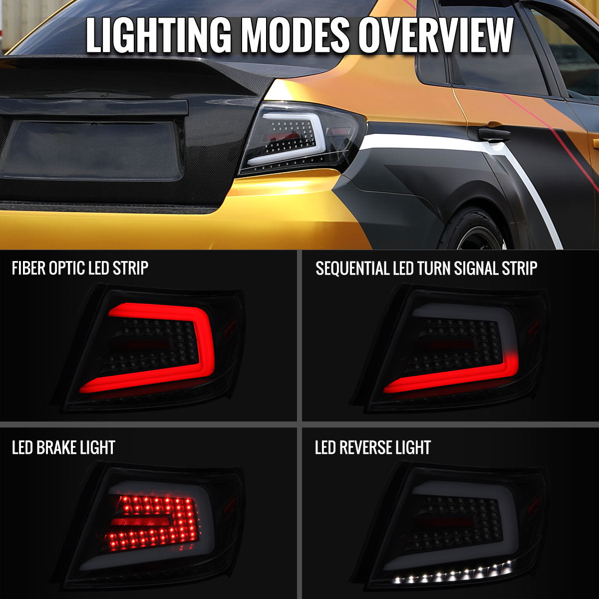 2008-2014 Subaru Impreza WRX/STI LED Sequential Turn Signal Tail Lights (Matte Black Housing/Clear Lens)