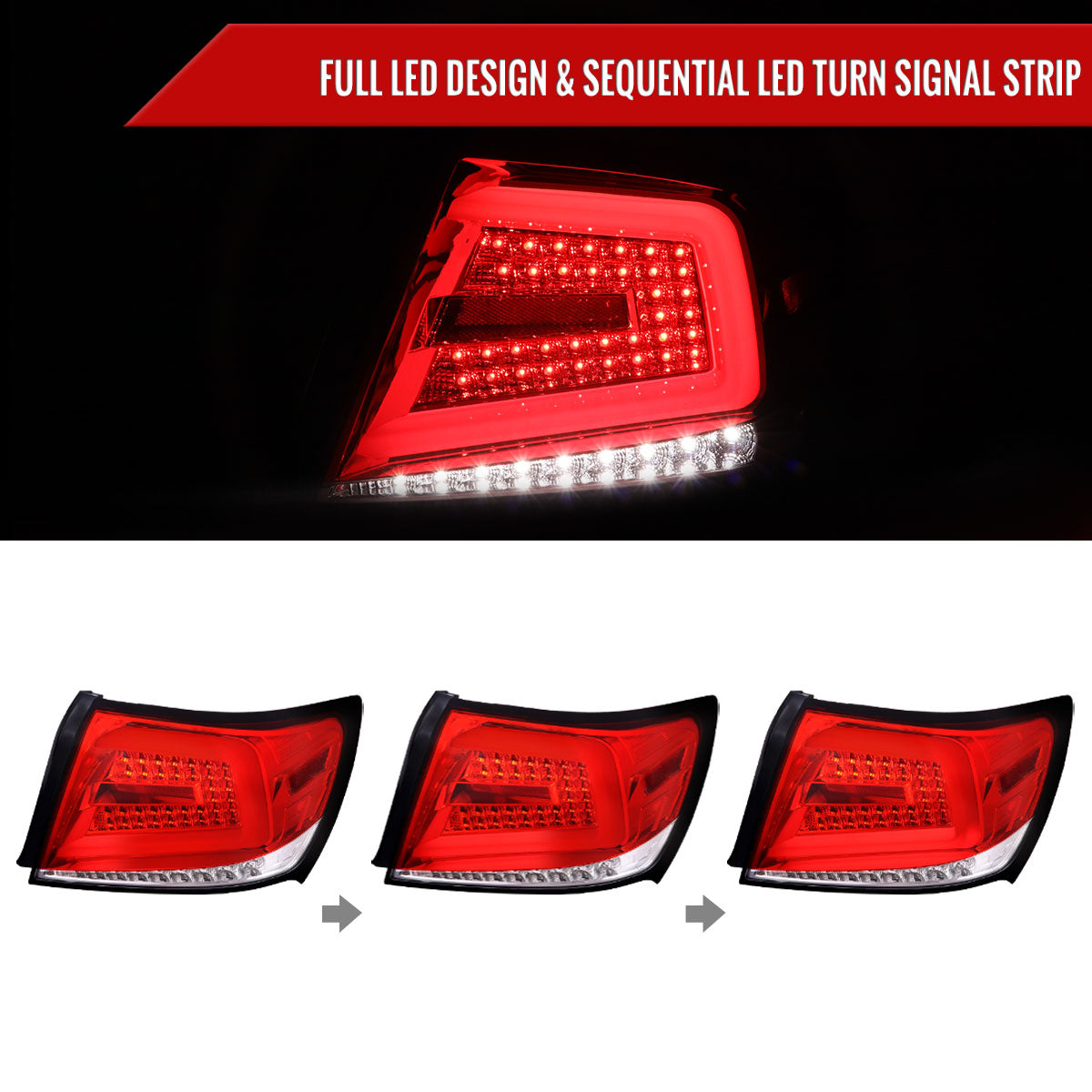 2008-2014 Subaru Impreza WRX/STI LED Bar Sequential Turn Signal Tail Lights (Chrome Housing/Red Lens)