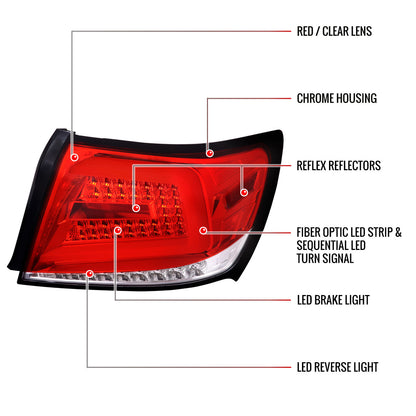 2008-2014 Subaru Impreza WRX/STI LED Bar Sequential Turn Signal Tail Lights (Chrome Housing/Red Lens)