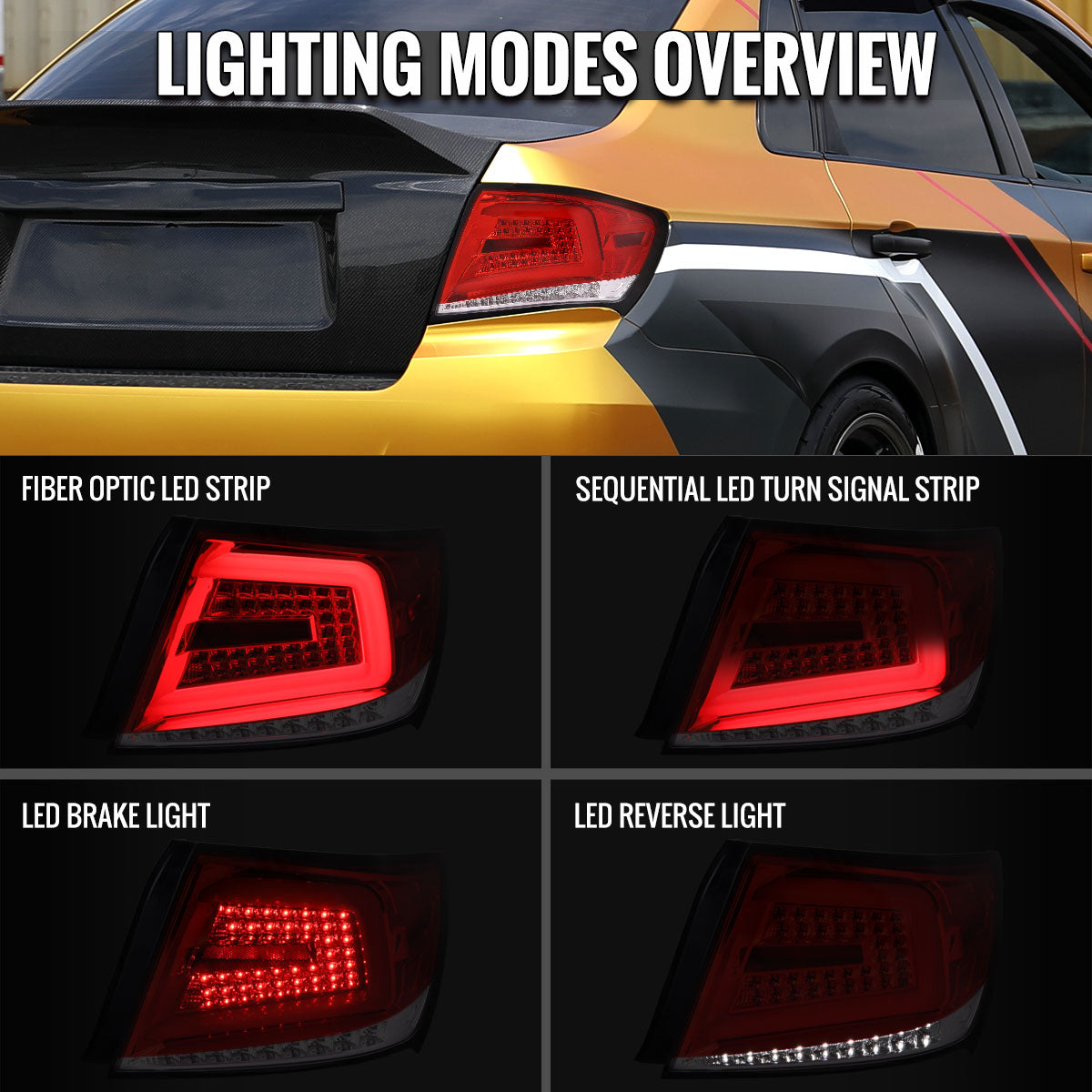 2008-2014 Subaru Impreza WRX/STI LED Bar Sequential Turn Signal Tail Lights (Chrome Housing/Red Lens)
