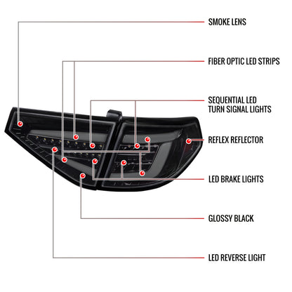 2008-2014 Subaru Impreza WRX Hatchback LED Sequential Tube Tail Lights (Glossy Black Housing/Dark Smoked Lens)