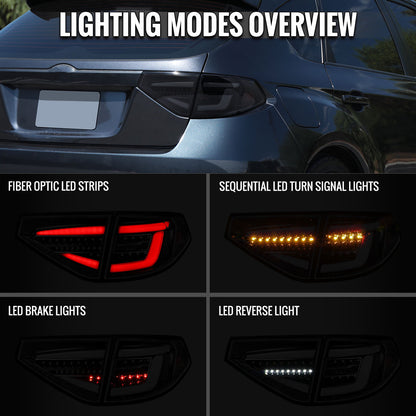 2008-2014 Subaru Impreza WRX Hatchback LED Sequential Tube Tail Lights (Glossy Black Housing/Dark Smoked Lens)