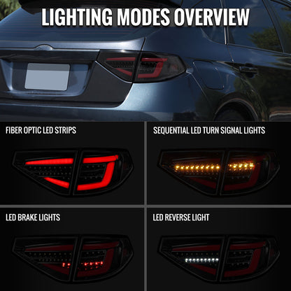 2008-2014 Subaru Impreza WRX Hatchback LED Sequential Tube Tail Lights (Glossy Black Housing/Clear Lens)