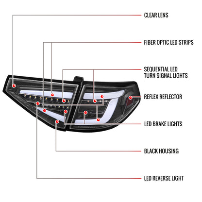 2008-2014 Subaru Impreza WRX Hatchback LED White Sequential Tube Tail Lights (Matte Black Housing/Clear Lens)