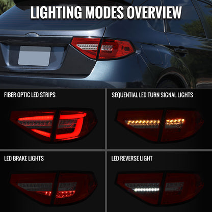 2008-2014 Subaru Impreza WRX Hatchback LED Sequential Tube Tail Lights (Chrome Housing/Red Lens)