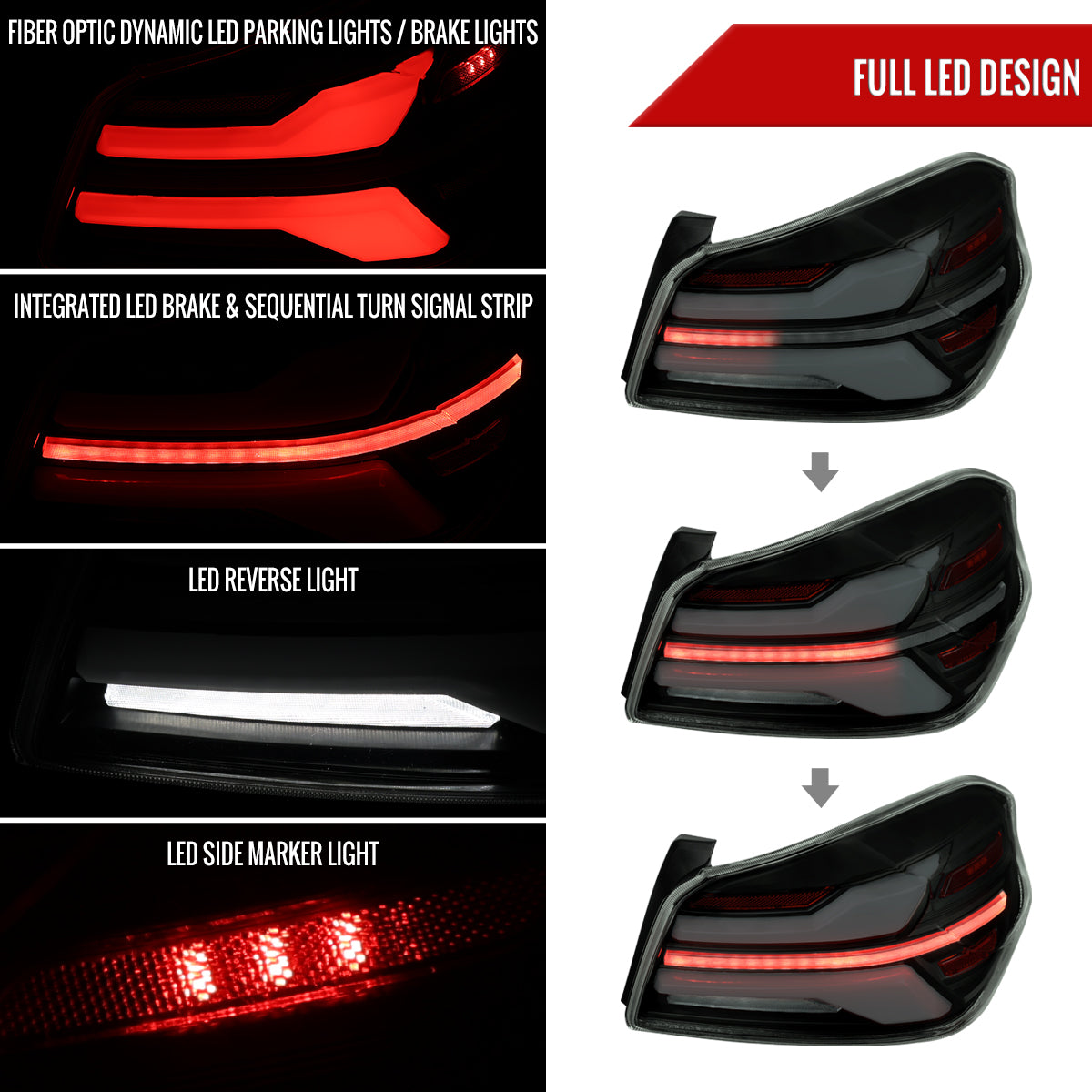2015-2021 Subaru WRX STi Tail Light w/ Sequential LED Turn SignaL and LED Side Marker Brake Reverse (Black Housing / Smoked Lens)