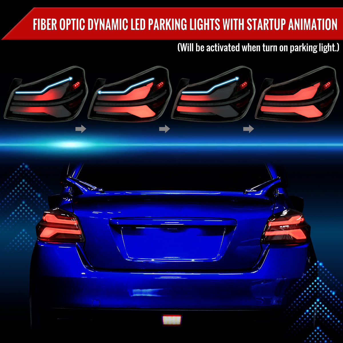 2015-2021 Subaru WRX STi Tail Light w/ Sequential LED Turn SignaL and LED Side Marker Brake Reverse (Black Housing / Smoked Lens)