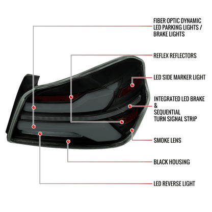 2015-2021 Subaru WRX STi Tail Light w/ Sequential LED Turn SignaL and LED Side Marker Brake Reverse (Black Housing / Smoked Lens)