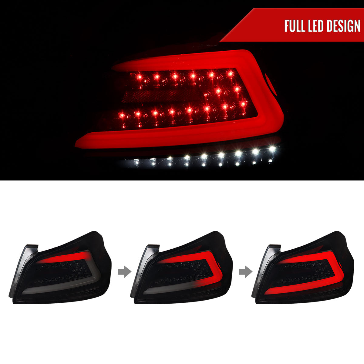 2015-2021 Subaru WRX  Sequential White Bar LED Tail Lights (Glossy Black Housing/Smoked Lens)