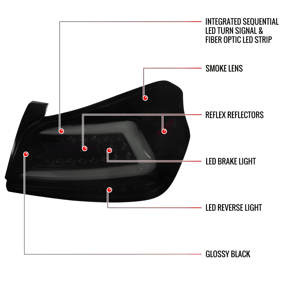 2015-2021 Subaru WRX  Sequential White Bar LED Tail Lights (Glossy Black Housing/Smoked Lens)