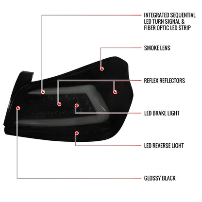 2015-2021 Subaru WRX  Sequential White Bar LED Tail Lights (Glossy Black Housing/Smoked Lens)