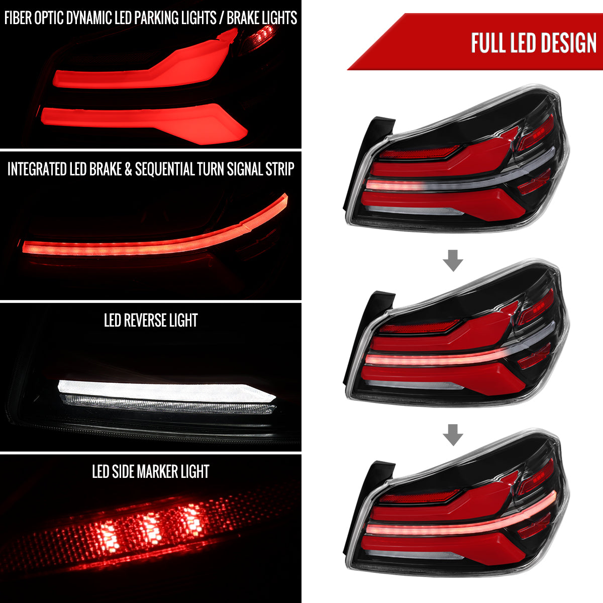 2015-2021 Subaru WRX STi Tail Light w/ Sequential LED Turn SignaL and LED Side Marker Brake Reverse (Glossy Black Housing / Clear Lens)