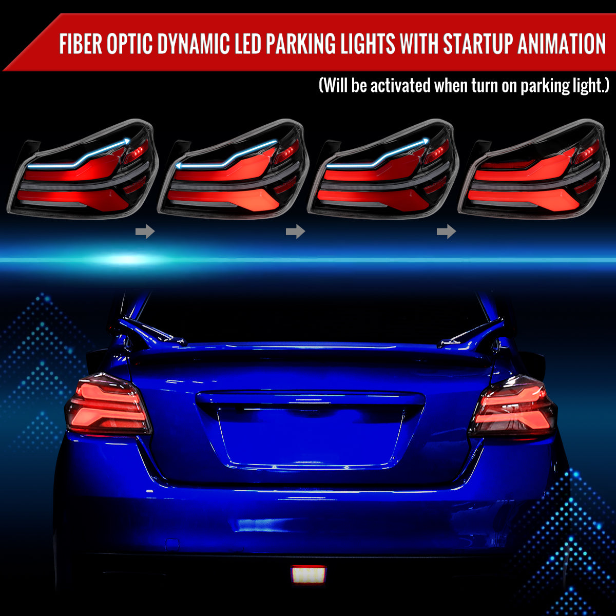 2015-2021 Subaru WRX STi Tail Light w/ Sequential LED Turn SignaL and LED Side Marker Brake Reverse (Glossy Black Housing / Clear Lens)