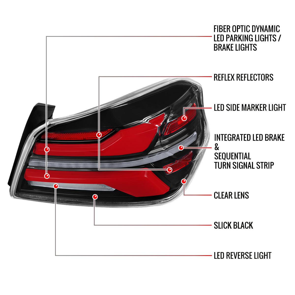 2015-2021 Subaru WRX STi Tail Light w/ Sequential LED Turn SignaL and LED Side Marker Brake Reverse (Glossy Black Housing / Clear Lens)