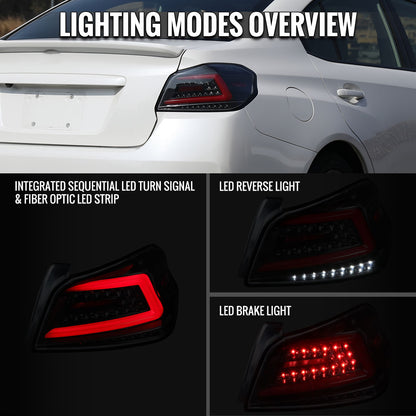 2015-2021 Subaru WRX  Sequential Red Bar LED Tail Lights (Jet Black Housing/Clear Lens)