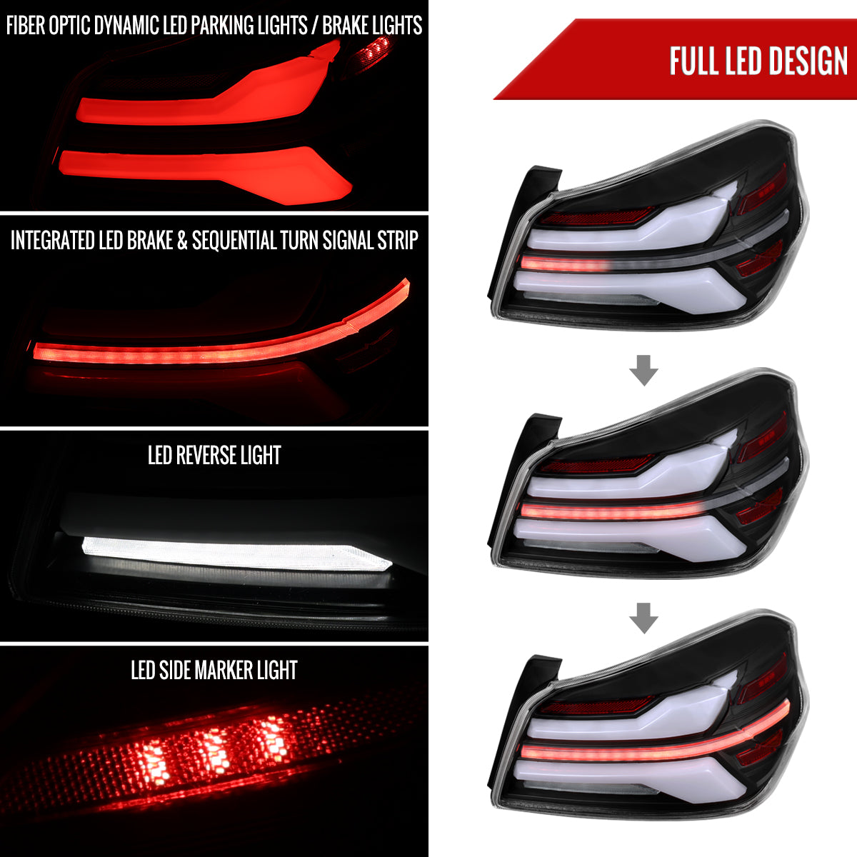 2015-2021 Subaru WRX STi Tail Light w/ Sequential LED Turn SignaL and LED Side Marker Brake Reverse (Matte Black Housing / Clear Lens)